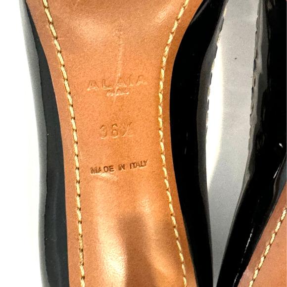 Alaia Black Patent Leather Pumps High Heels White Stitching Red Trim Size 36.5 - Picture 13 of 16